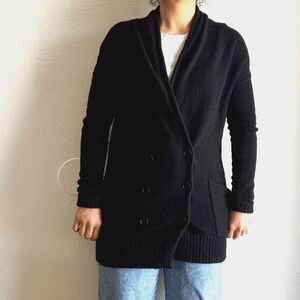 BCBG Max Azria Black Wool cashmere button down Cardigan Sweater‎ duster shawl XS